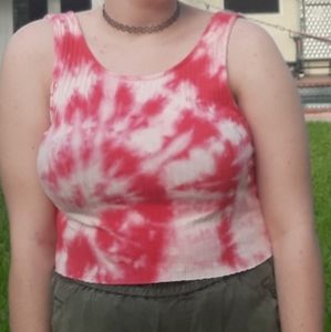 Red, pink, & white bleach tie dye shirt